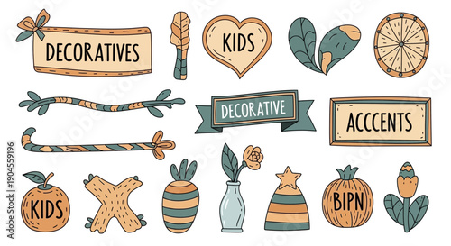 Hand-drawn Decorative Elements, Kids Accents, and Objects