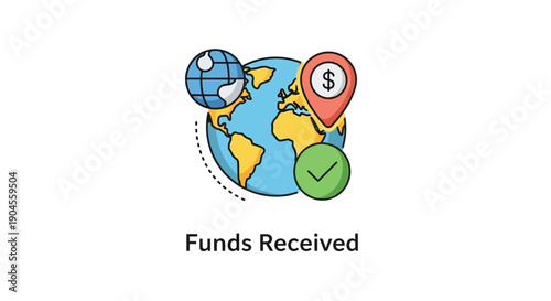 Global Funds Received Icon with World Map and Pin