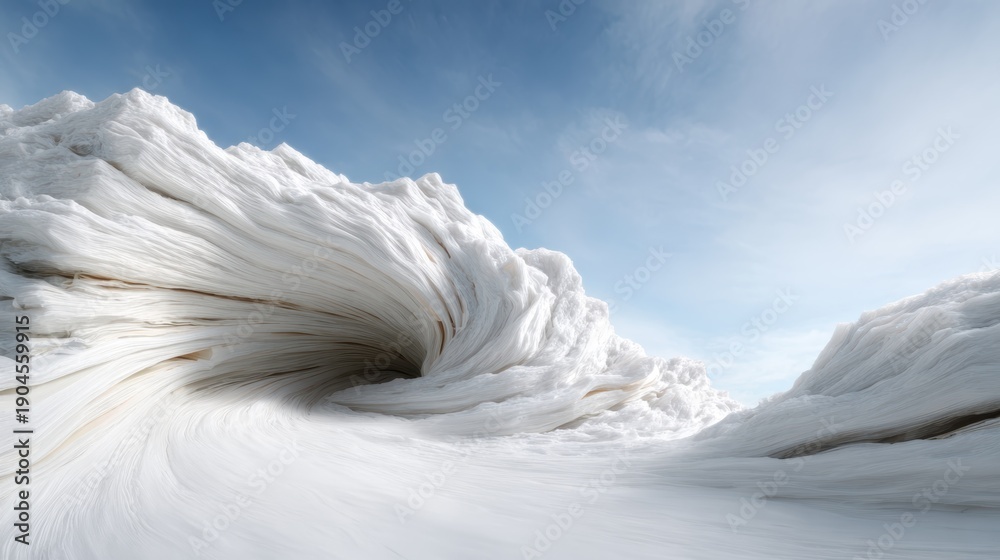Obraz premium An abstract visualization of white waves intertwining in a surreal landscape, embodying motion and fluidity, evoking emotions of serenity and imagination.