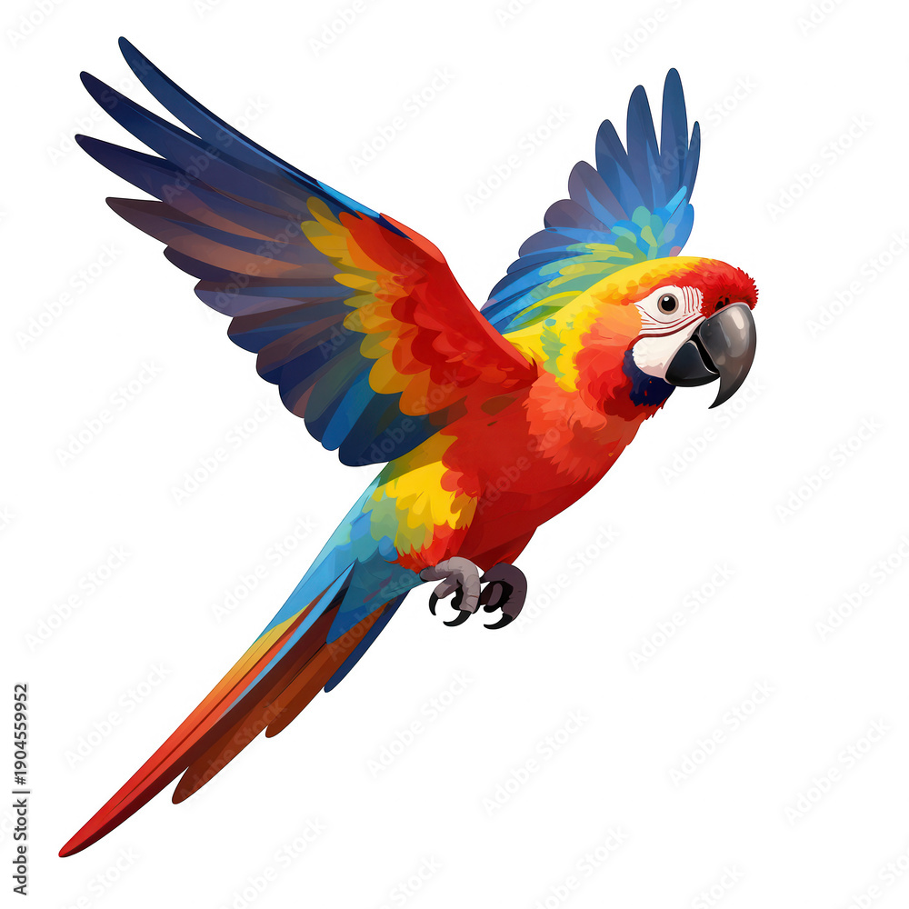 Obraz premium Vibrant Macaw Parrot in Mid-Flight