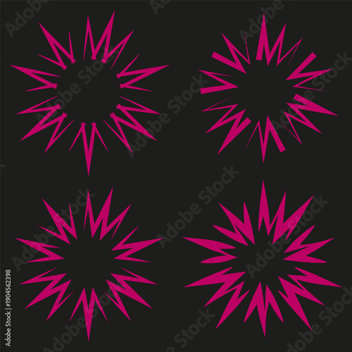 Pink spark set. Flash bang Vector. Bright splash icon. Dark background design.