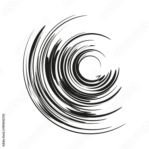 Black paint swirl. Ink brush circle. Zen stroke Vector. Round grunge art.