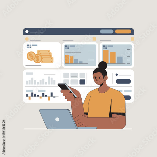 Small Shop Owner Analyzing Daily Cash‑Flow Dashboard