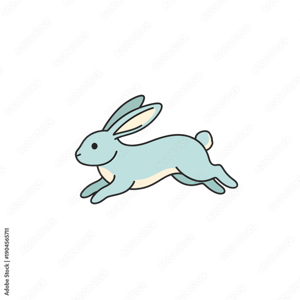 Fototapeta premium Cute Blue Jumping Rabbit Cartoon Vector Illustration