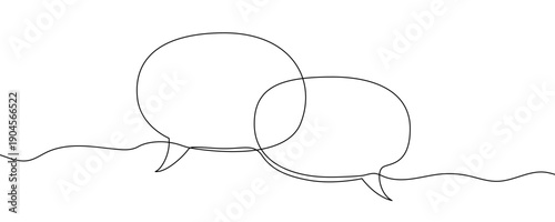 Dialogue in line art style. Minimalist drawing of two overlapping speech bubbles made in a continuous line. Vector illustration.