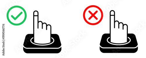 A set of icons for biometric authentication. Graphic set in black, green, and red colors, which symbolizes access and security. Vector illustration.