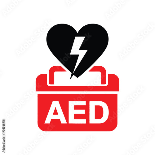 Automated external defibrillator aed icon with heart and lightning bolt on for medical emergency response