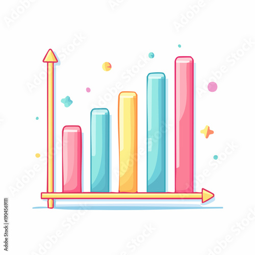 cute pastel flat illustration of business chart or graph, office analytics, pastel colors, thick rounded outline, kawaii style