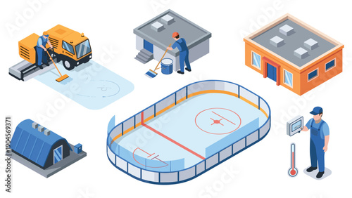 Isometric ice rink maintenance and infrastructure concepts