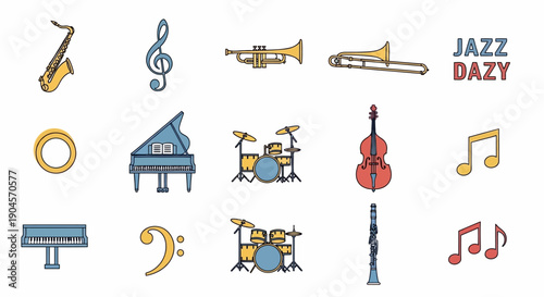 Collection of Musical Instruments and Notes Icons.