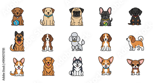 Collection of Various Dog Breeds Illustrated.