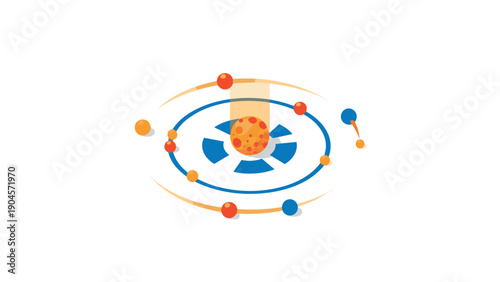 Abstract atomic structure with vibrant orbiting elements in 3d style