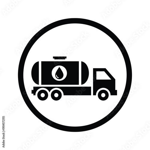 Black silhouette of a fuel truck icon in a circle