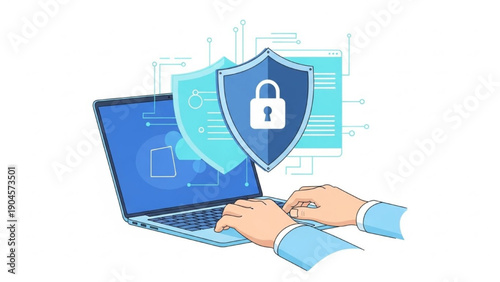 Securing Digital Information Laptop User Safeguarding Data with Advanced Cybersecurity Protection Shields