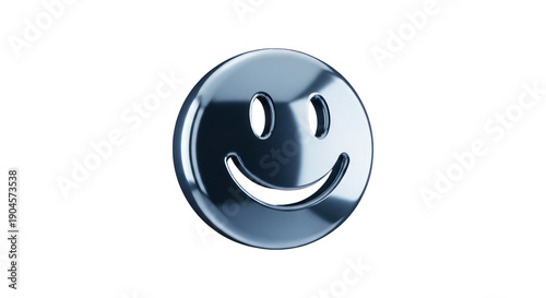 Foto Shiny metallic smiley face isolated on transparent background, perfect for emoti