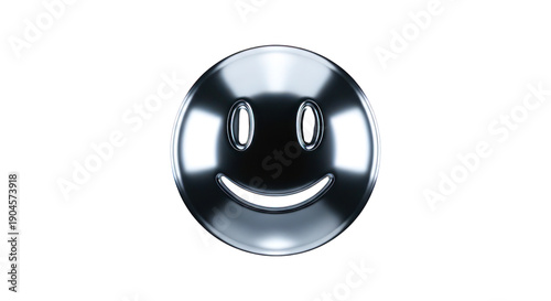 Shiny metallic smiley face isolated on transparent background, perfect for emoticon design element, modern digital illustration