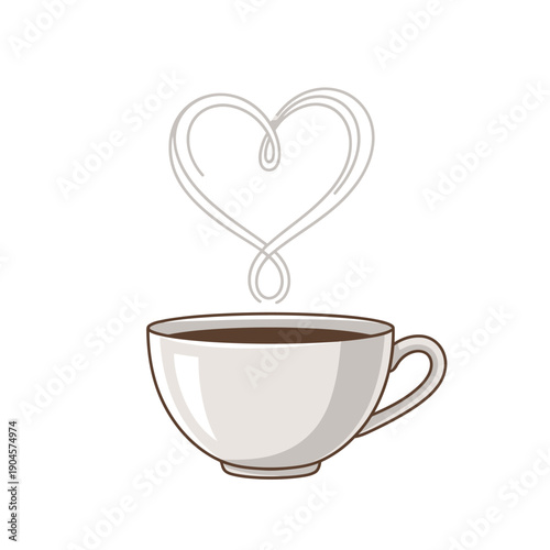 A comforting cup of coffee with a heart-shaped steam rising, perfect for morning routines and expressing affection
