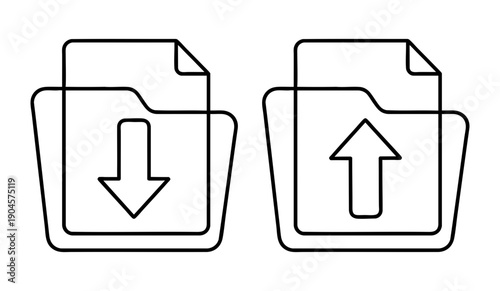 Download and Upload File Icons Vector Illustration – Data Transfer, File Sharing, Cloud Storage and Sync Symbols