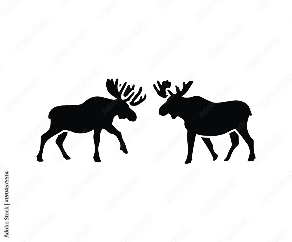 Obraz premium Cute black deer silhouette vector illustration of wild animal with horns