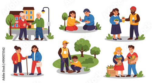 Cartoon People Engaging in Various Activities.