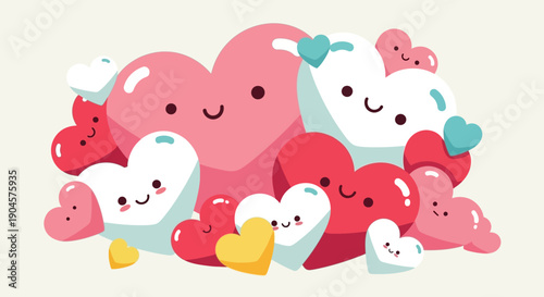 Collection of Cartoon Hearts with Smiling Faces.