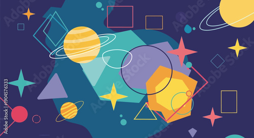 Colorful Illustration of Planets and Stars.