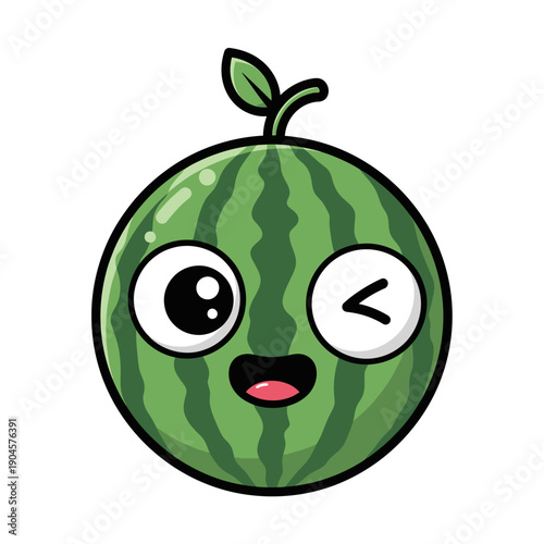 Cute cartoon watermelon character winking and smiling, isolated on white background