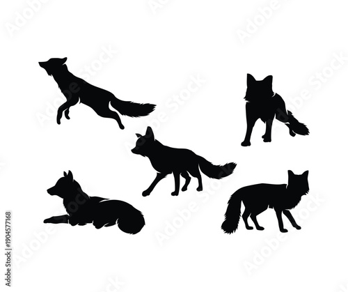 Canvas Print A collection of black silhouettes featuring a set of domestic cats and kittens a