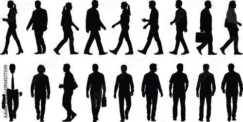 Business people silhouettes walking in different poses isolated on white background, corporate professionals crowd, urban lifestyle concept illustration teamwork commute office diversity motion