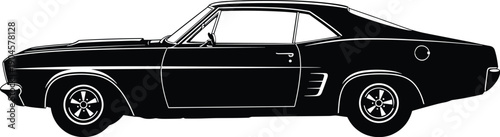 Classic muscle car silhouette, vintage coupe design, retro automobile vector, American car culture, automotive artwork, flat vector illustration, timeless vehicle icon