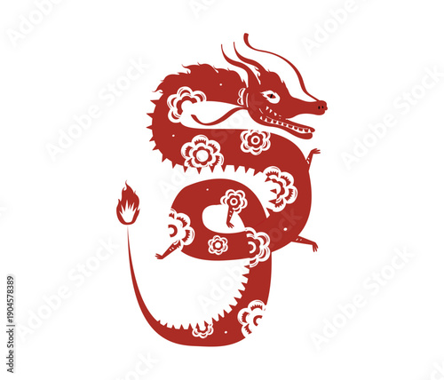 Cartoon vector illustration of a red dragon face and head for Chinese New Year