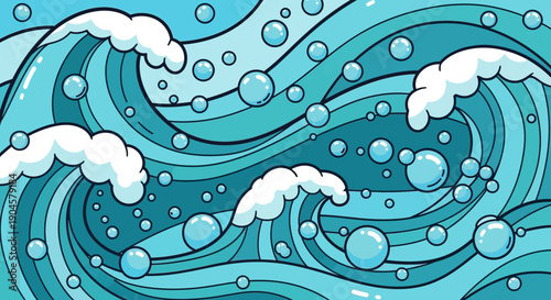 Wavy Ocean Waves with Bubbles and Foam.