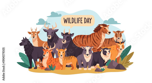 Wildlife Day Animals Group Illustration.