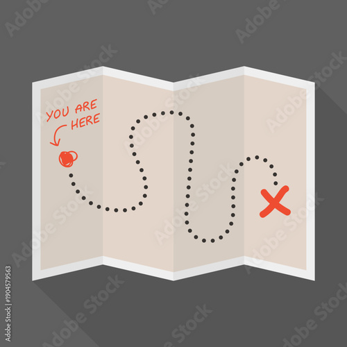 Minimalist folded adventure map with 