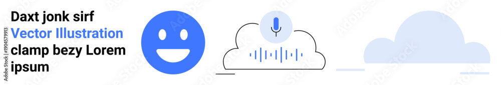 Fototapeta premium Communication, technology, data, cloud storage, remote access, emoticons. Blue happy face, soundwave within cloud and cloud icon. Communication and technology concept