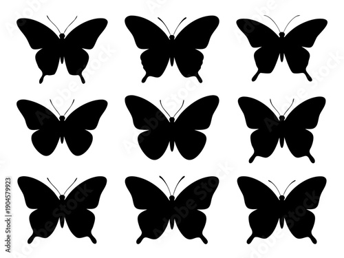 Black butterfly silhouette set,butterfly  different flying collection