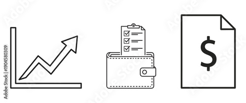 Business growth, financial planning and money management icons set