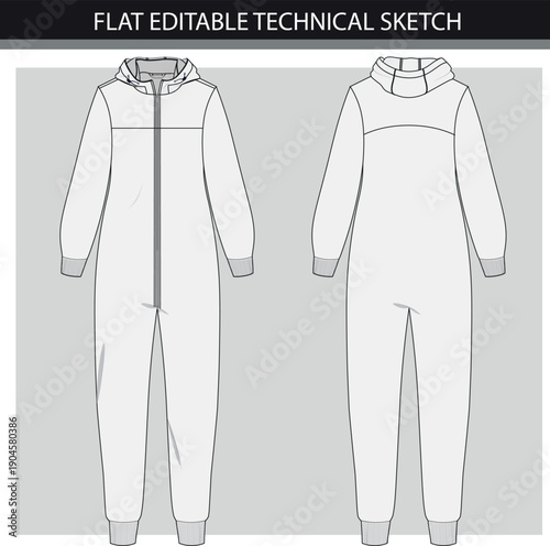 Hooded sweatpants technical fashion illustration with full length, normal waist, high rise, full length, knee length. Flat template 
