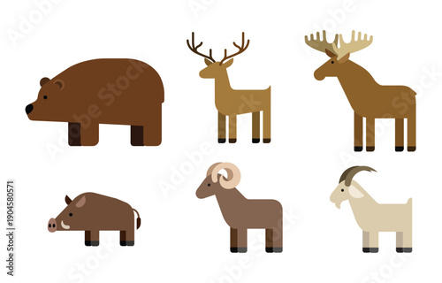 Set of deer silhouettes vector illustration of wild animals with antlers and horns