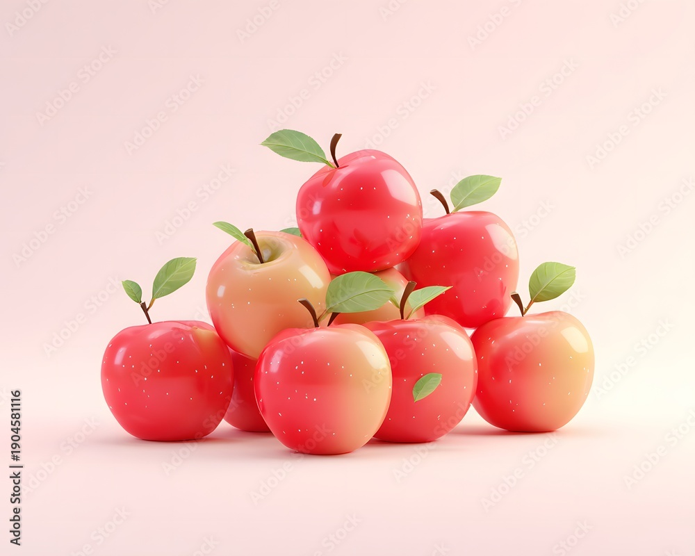 Obraz premium Fresh Red and Yellow Apples Stacked on a Soft Pink Background