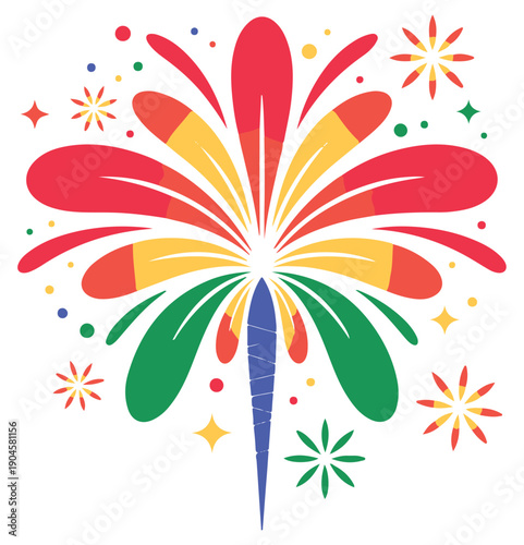 Colorful Fireworks Exploding on White Background