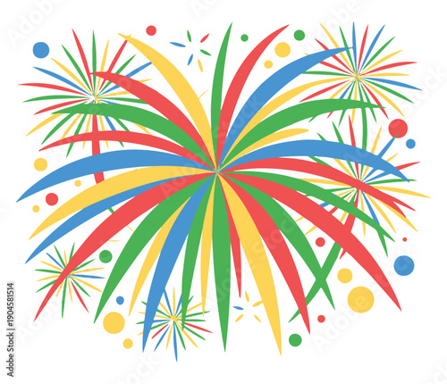 Colorful Fireworks Exploding on White Background