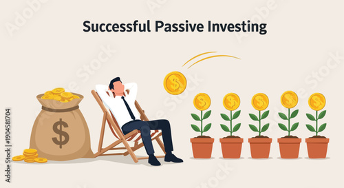 Successful Passive Investing Concept. Financial Growth Illustration. Wealth Accumulation. Digital Vector Graphic.