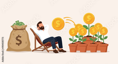 Financial Growth. Passive Income Investment Concept. Flat Illustration. Wealth Management.
