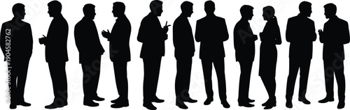 Vector illustration of business silhouette icons—symbols for professional communication, networking, teamwork collaboration, corporate meeting, social interaction, and organizational identity