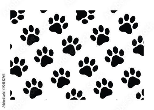 Vector illustration Black Paw Print Pattern on White Background