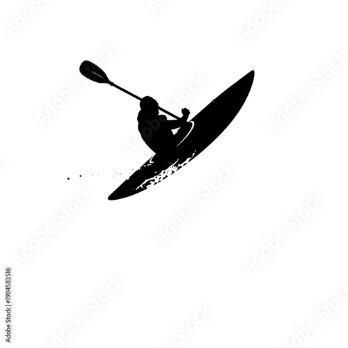Kayaker Silhouette Leaning into Turn on Rapids