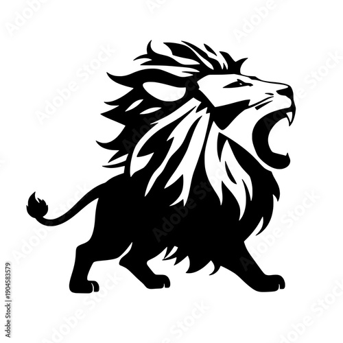 Lion Roaring Side Profile Silhouette with Flowing Mane