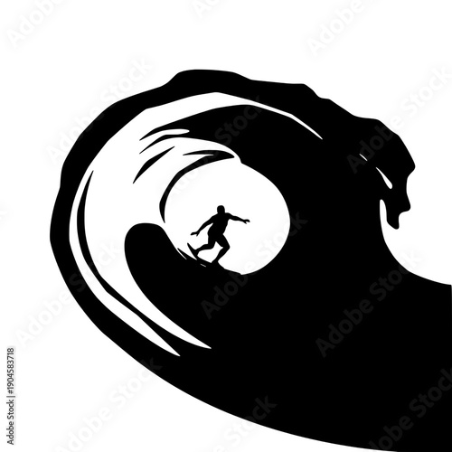 Minimalist Surfer Silhouette in Barrel
