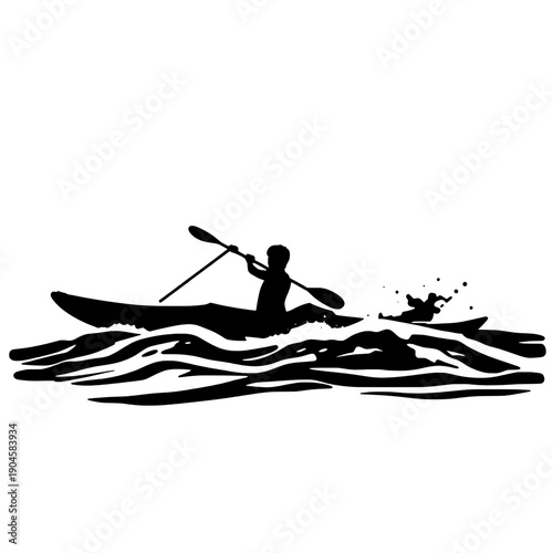 Paddling Kayak Silhouette in River